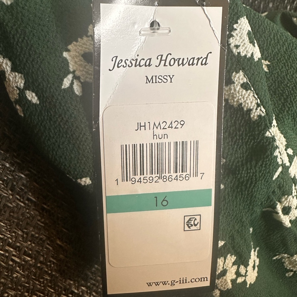 Jessica Howard tiered dress emerald green with white floral print size 16 - Picture 5 of 5